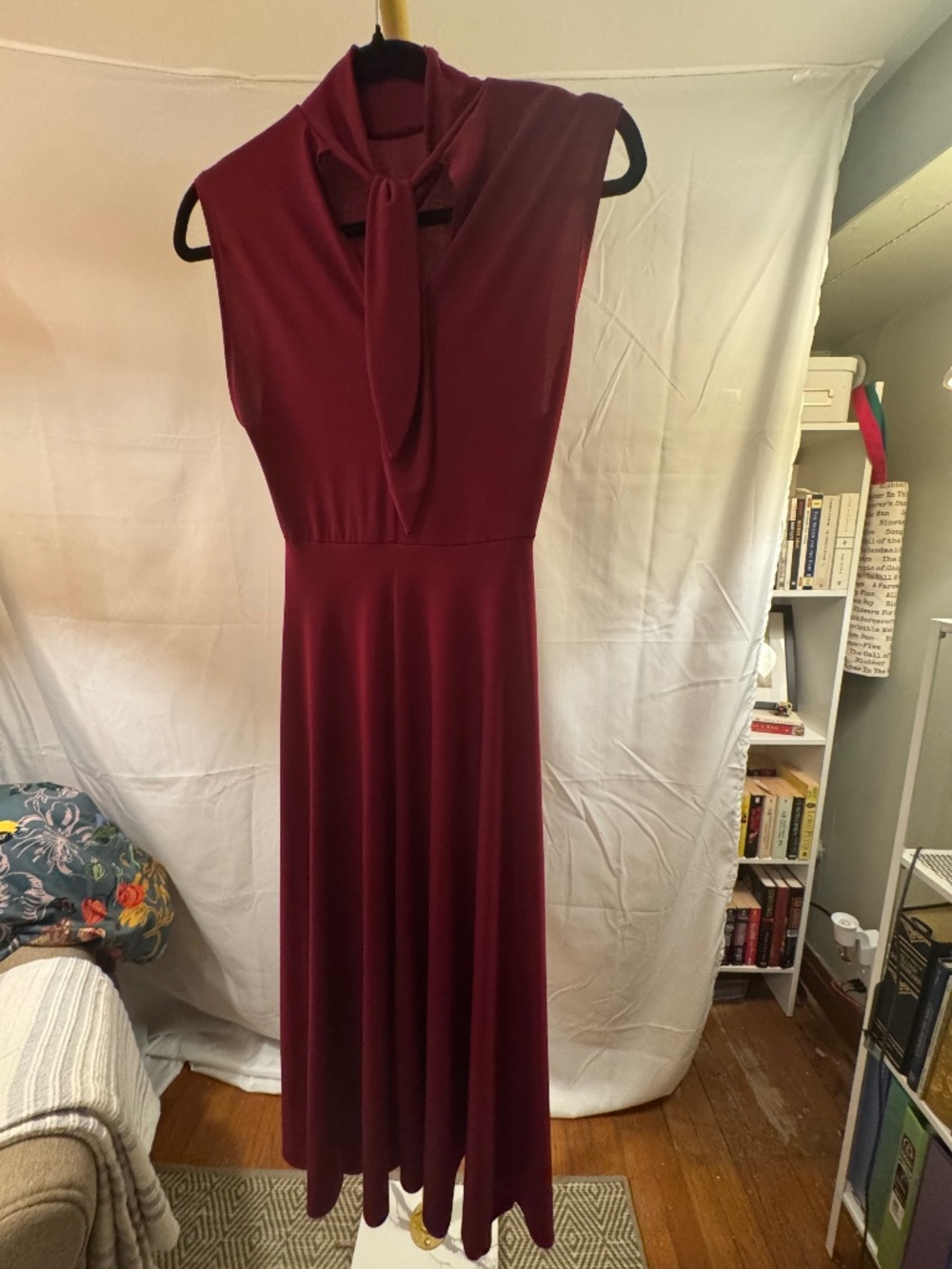 Zara Burgundy Tie Neck Sleeveless Midi Dress Sz M